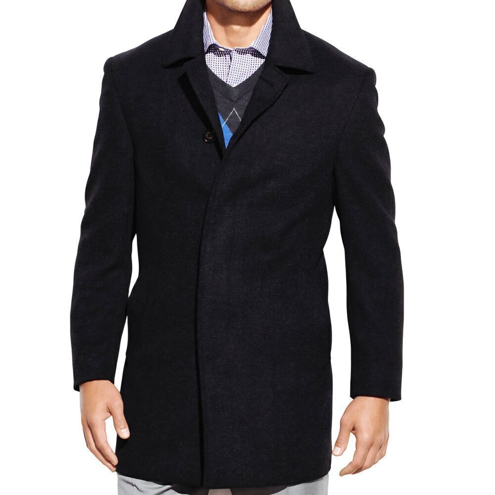 Lauren Ralph Lauren Coat Men's 44 Black Jake Classic Fit Overcoat Wool Blend